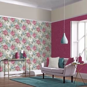 Arthouse Wallpaper Painted Dahlia Raspberry