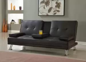 Indiana Faux Leather Sofa Bed With Pulldown Cupholder and Chrome Legs
