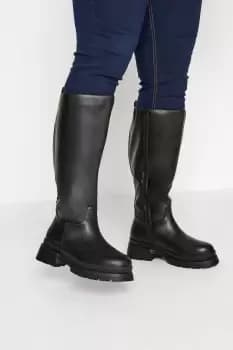 Extra Wide Fit Faux Leather Pull On Knee High Boots