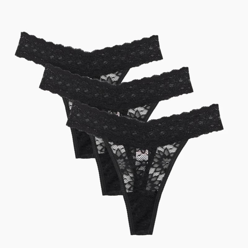 Be You Pack Lace Thong - Black M