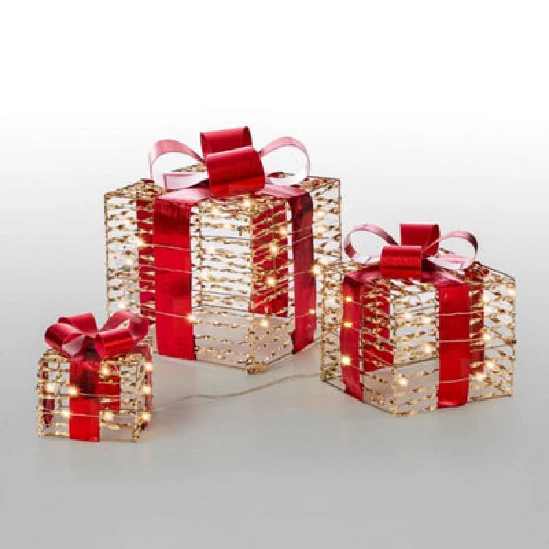 The Christmas Workshop Light-Up Gold & Red Gift Boxes