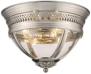 Spring 3 Light Flush Ceiling Light Nickel, Clear, E14