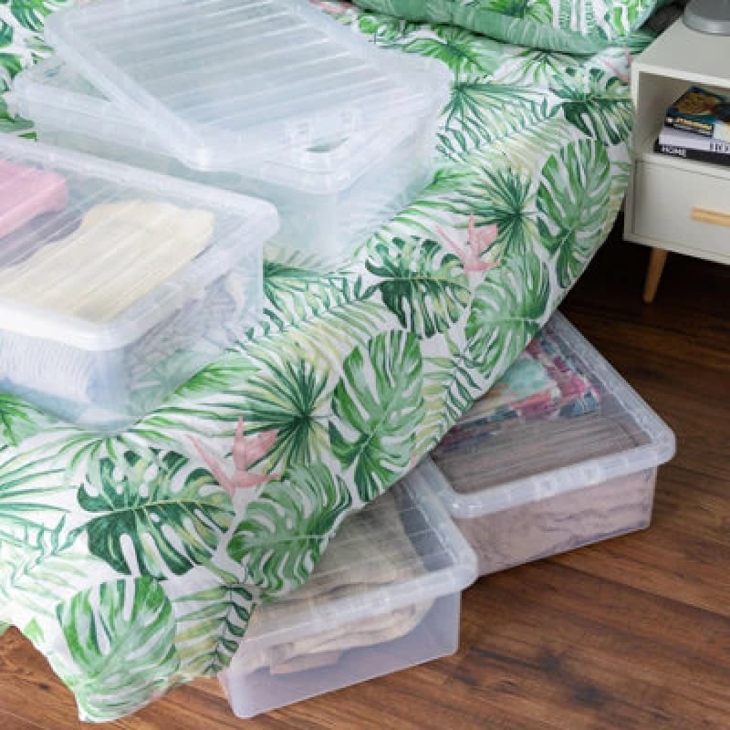 Wham Crystal 5x 32L U/Bed Stackable Plastic Storage Organiser Box and Lid Clear