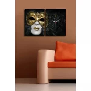 2P3040CS-128 Multicolor Decorative Canvas Wall Clock (2 Pieces)