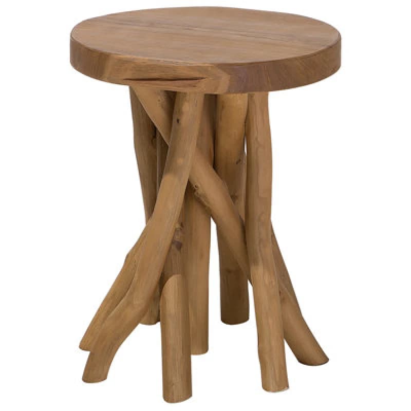 Beliani Side Table Merritt Teak Wood Brown