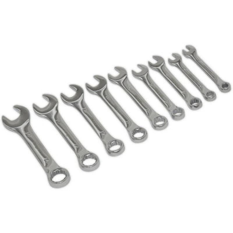 Loops 9pc STUBBY Short Handled Combination Spanner Set 12 Point Metric Ring Open Head Multi