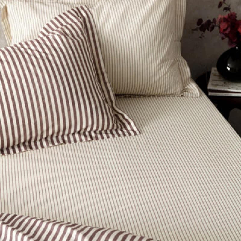 Yard Hebden Striped Cotton Fitted Sheet, Beetroot, Double