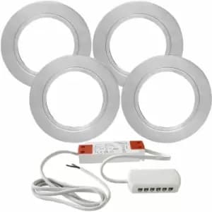 4x brushed nickel Round Flush Under Cabinet Kitchen Light & Driver Kit - Warm White led
