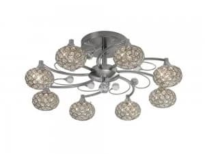 Flush Ceiling 8 Light Satin Nickel, Crystal