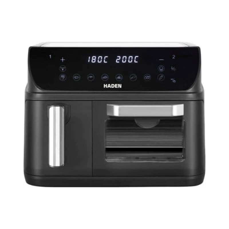 Haden 12L Dual Air Fryer - 3.5L Basket & 8L Oven, LED Display, 60-Min Timer, 10 Presets, Non-Stick Baskets, Auto Shut-Off, 2400W