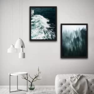 Wave Forest Set Multicolor Decorative Framed Painting (2 Pieces)