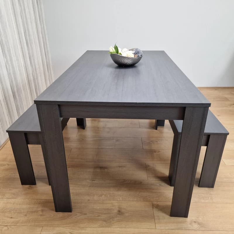 KOSY KOALA Dining Table Set Grey Dining Table With 2 Benches Kitchen Dining Table Set Dining Room Table for Four Charcoal