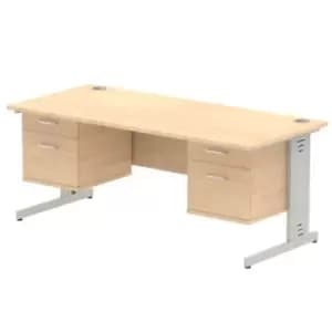 Impulse 1800 Rectangle Silver Cable Managed Leg Desk MAPLE 2 x 2 Drawer Fixed Ped