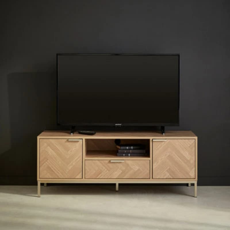 sweeek 2-cupboard Herringbone TV Unit Light Brown