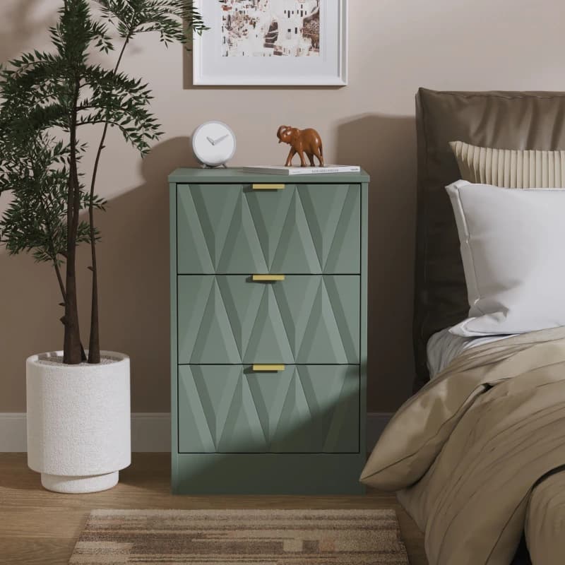 Welcome Furniture Ready Assembled Las Vegas 3 Drawer Bedside Cabinet In Reed Green LVF001RGRG