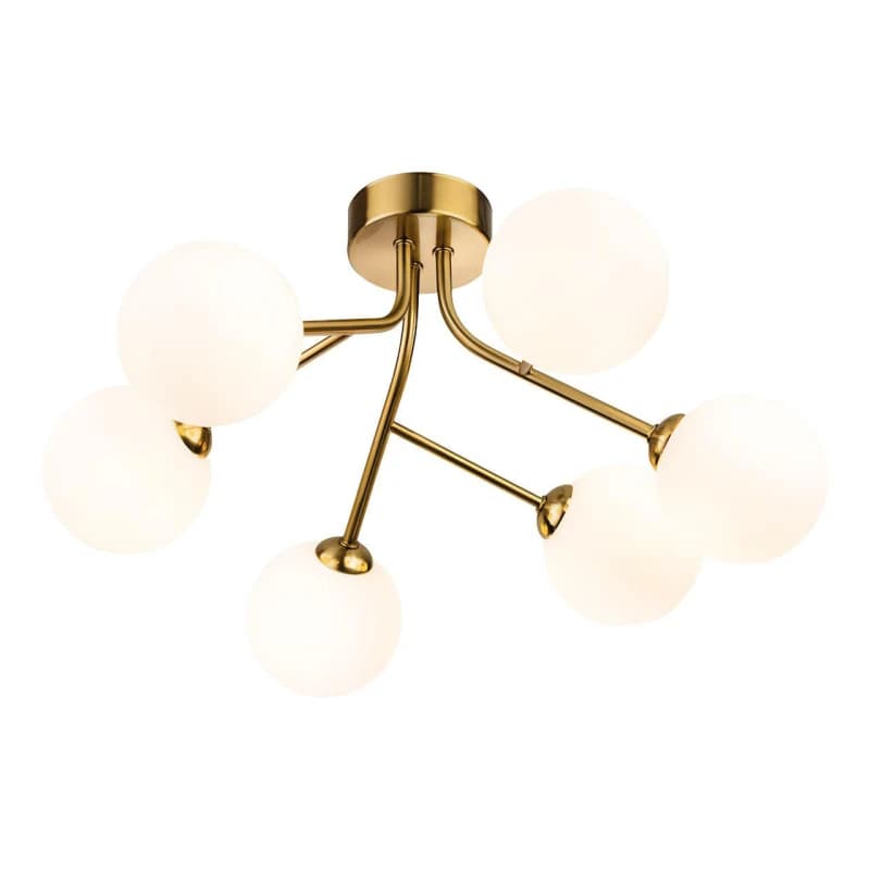 Firstlight Groves 6-Light Semi-Flush Ceiling Light Opal in Brushed Brass