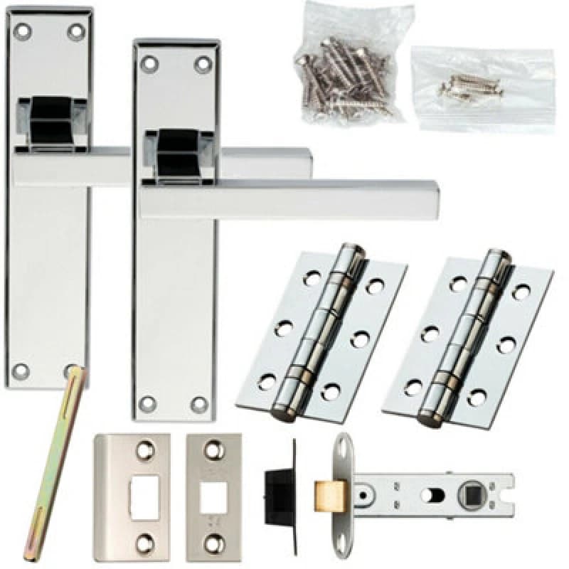 Loops Door Handle & Latch Pack Chrome Straight Rounded Bar on Screwless Round Rose Multi