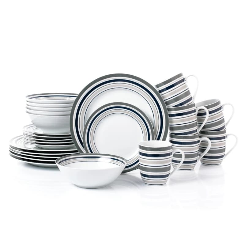 Waterside 24PC Brompton Grey Stripe Dinner Set White With Grey unisex ONE SIZE