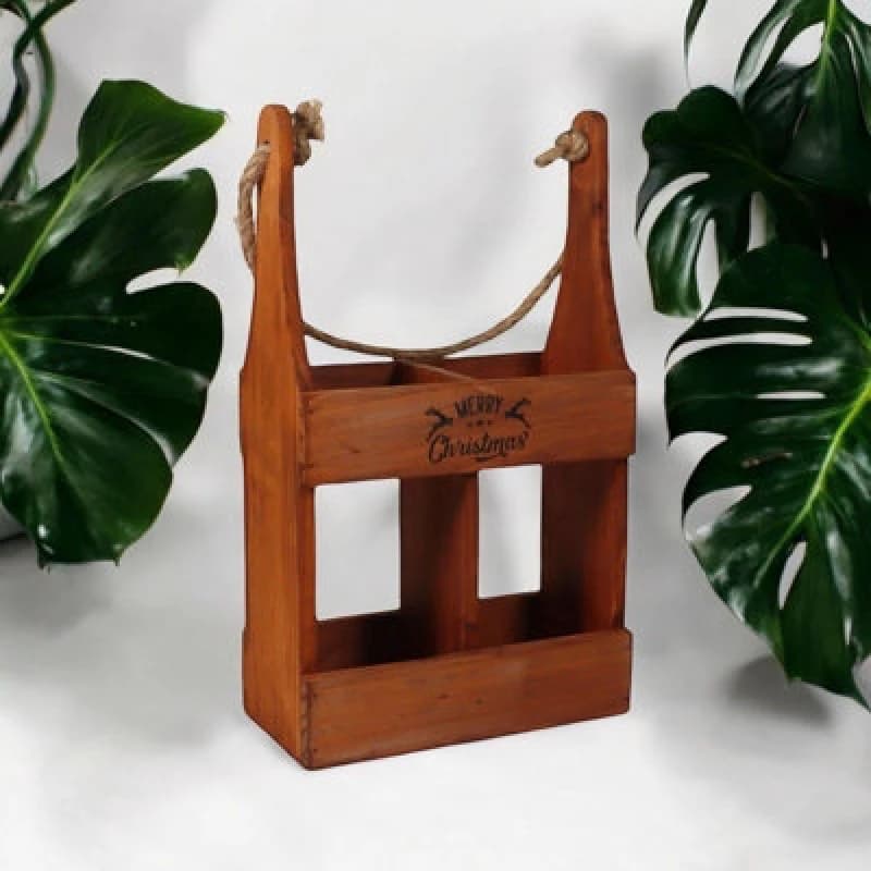 MSL 39CM WOODEN 2 BOTTLE WINE HOLDER