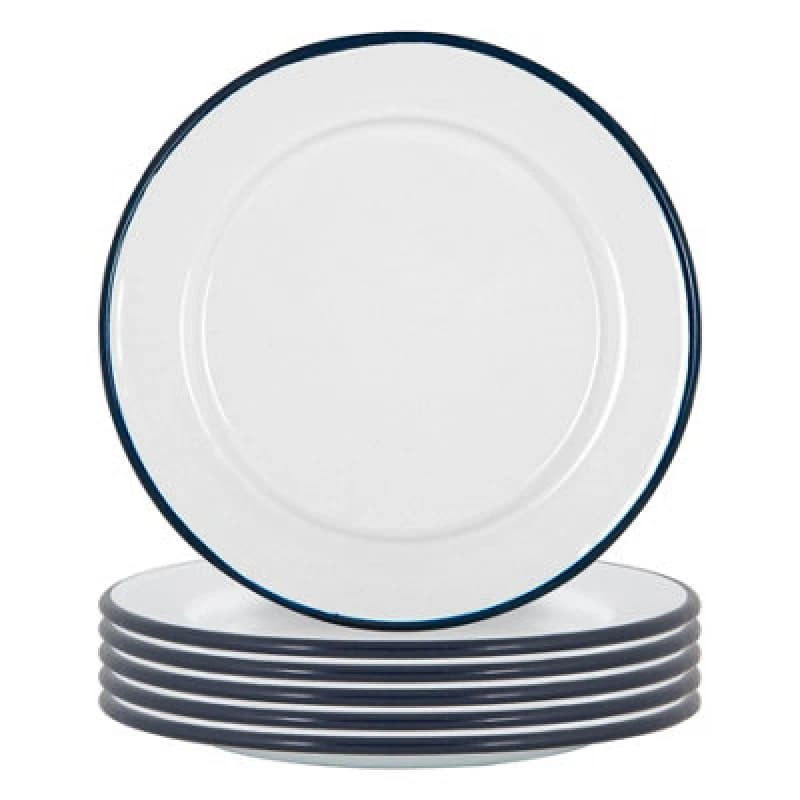 Argon Tableware White Enamel Side Plates - 20Cm - Navy - Pack Of 6