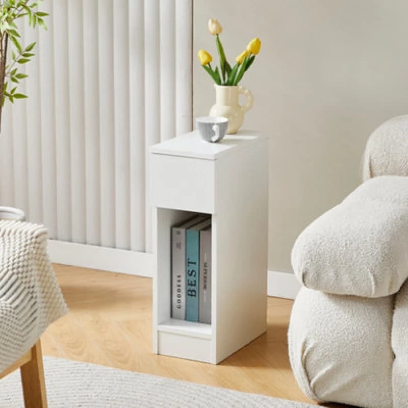 MCC Direct Solid Wooden Bedside Table With Open Shelf And Drawer White Ava By Mcc