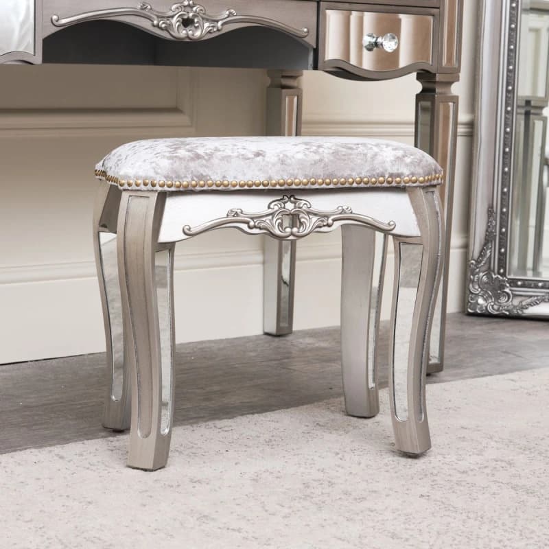 Melody Maison Mirrored Dressing Table Stool - Tiffany Range Silver