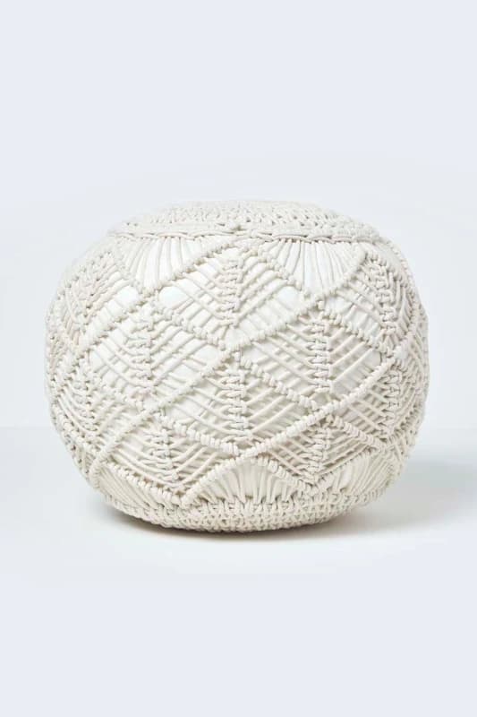 Homescapes Macrame Knitted Pouffe 35 x 40cm Natural