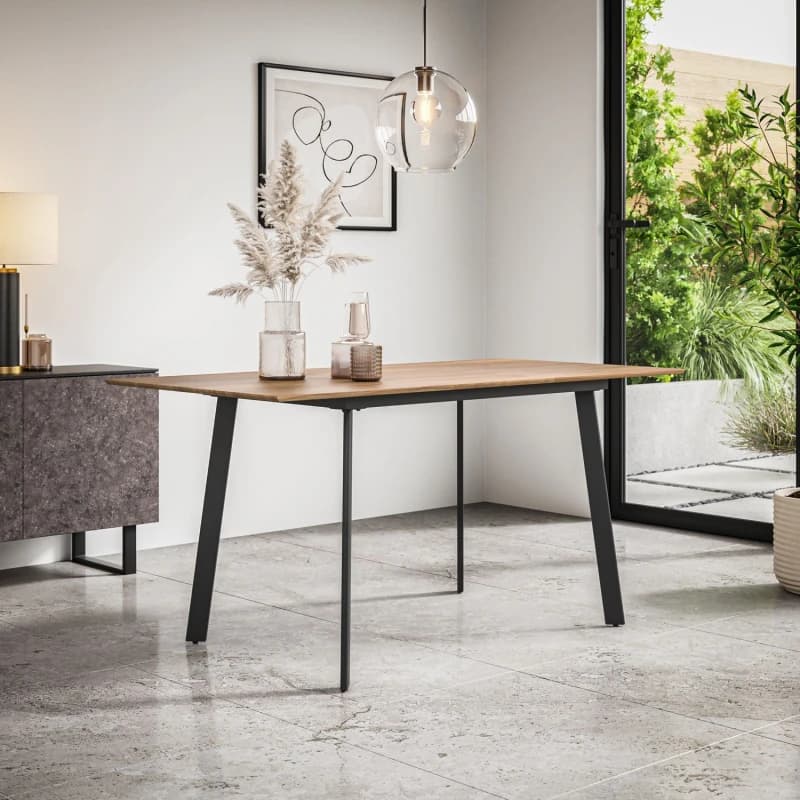 More4Homes Haydon Extending Dining Table Modern Oak Effect Table Top W Black Legs