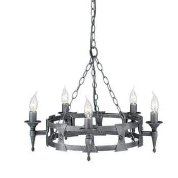 Elstead - Saxon - 5 Light Chandelier Black, Silver Finish, E14