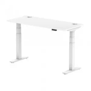 Image of Air 1400 x 600mm Height Adjustable Desk White Top Cable Ports White Leg
