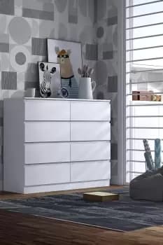 Image of 8 Drawer Matt White Bedside Chest - Stora