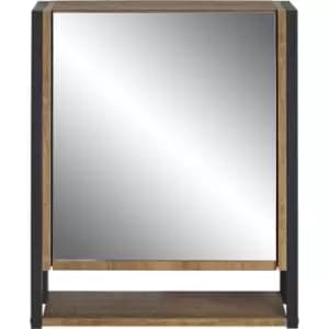 Image of House&homestyle - Black/Wood Effect Bathroom Mirrored Door Storage Cabinet - Wood Effect/Black