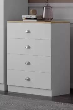 Image of 4 Drawer Chest Of Drawers Matt White Finish With Oak Top