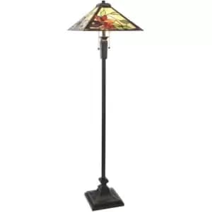 Image of 1.6m Tiffany Twin Floor Lamp Matt Black & Flowers Stained Glass Shade i00019