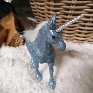 Image of 17cm Blue Glitter Standing Unicorn Ornament Christmas Decoration