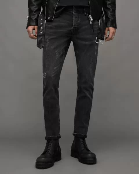 Image of AllSaints Herren Baumwoll Rex Slim Jeans, Schwarz, Große: 36/L32
