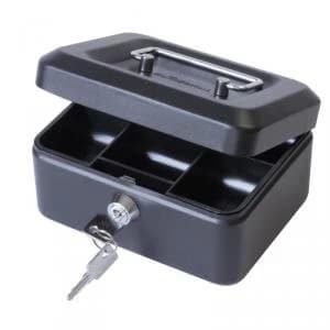 Image of Value 20cm 8" Key Lock Metal Cash Box Black 14116CA