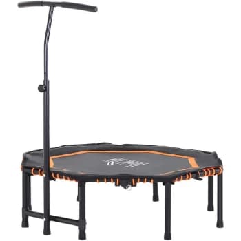 Image of 48Octagonal Mini Trampoline Rebounder Indoor Outdoor Foldable Mini Jumper with Adjustable Handle - Orange - Homcom