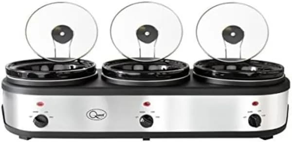 Image of Quest 3-Pot Stainless Steel Slow Cooker Buffet Server 16530