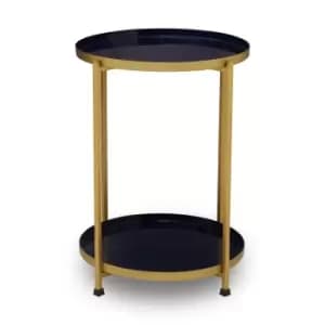 Image of 2 Tier Side Table with Blue Enamel Tops and Brass Finish Frame