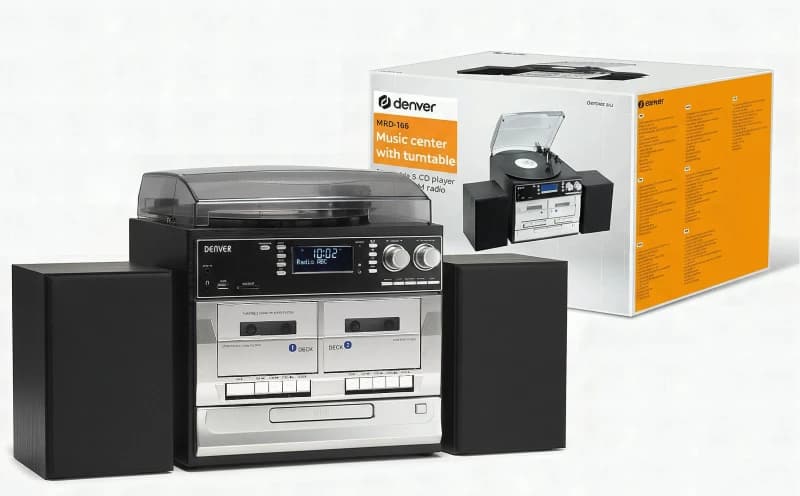 Image of Denver DAB Record Player Turntable, CD Player HiFi with USB Recording & Memory Card Reader Black unisex