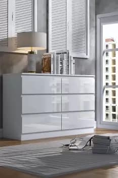 Image of 6 Drawer High Gloss White Chest Of Drawers - Stora