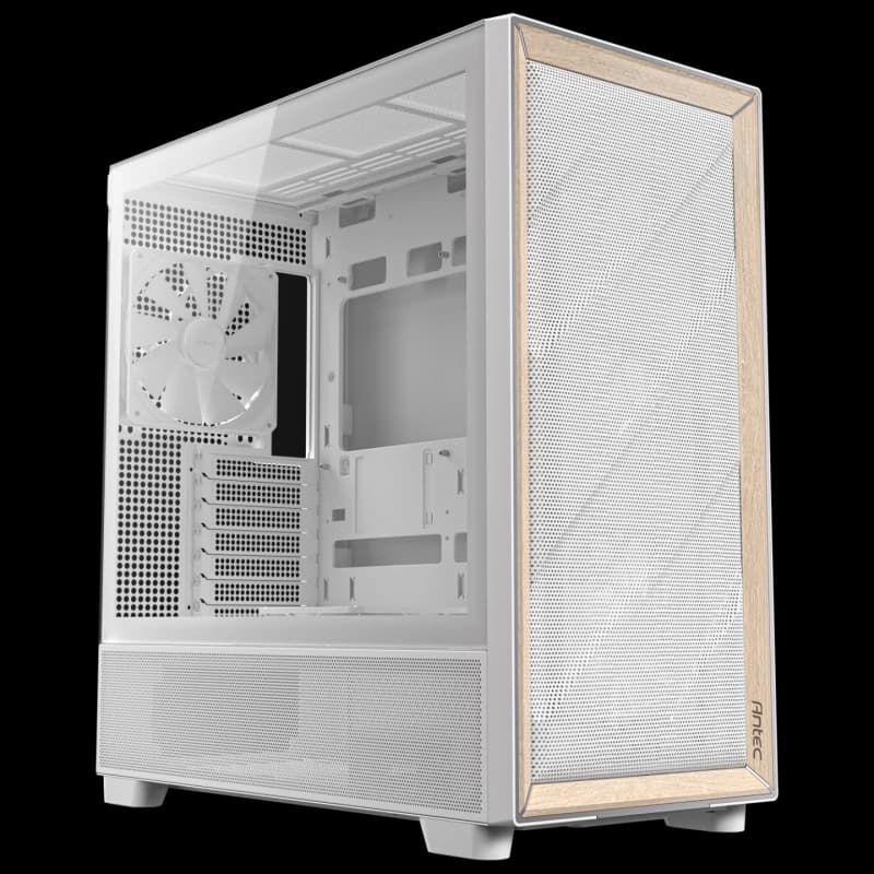 Image of Antec Antec FLUX Mid Tower PC Case - White/Wood CAA-ANTFLUX-WH
