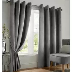 Image of Alan Symonds Blackout Curtains Eyelet Ring Top, Polyester Velvet, Silver 66 X 54 - Silver