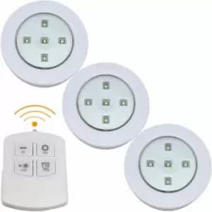 Image of 3 x Stick On Remote Control Wireless LED Lights Under Cupboard Wardrobe Light