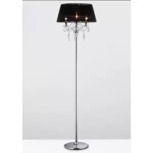 Image of 09-diyas - Olivia floor lamp with Black lampshade 3 polished chrome/crystal bulbs
