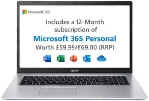 Image of Acer Aspire 3 17.3" Celeron 4GB 128GB Laptop - Silver
