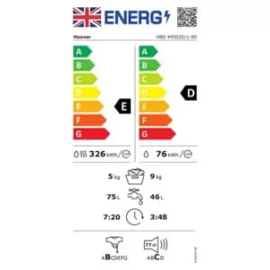 Image of Hoover HBD495D2E 9KG 5KG 1400RPM E Rated Integrated Washer Dryers
