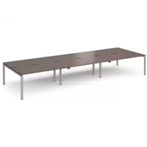 Image of Adapt 6 Seater Back to Back Straight Silver Frame Cluster Desks - 4800mmx1600mm - Walnut