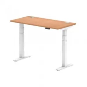Image of Air 1200/600 Oak Height Adjustable Desk with Cable Ports with White Legs